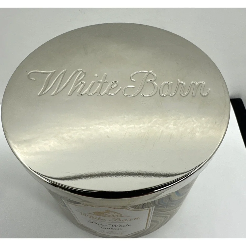 White Barn PURE WHITE COTTON 3 Wick Scented Candle 14.5oz Bath & Body Works USED - Picture 2 of 6